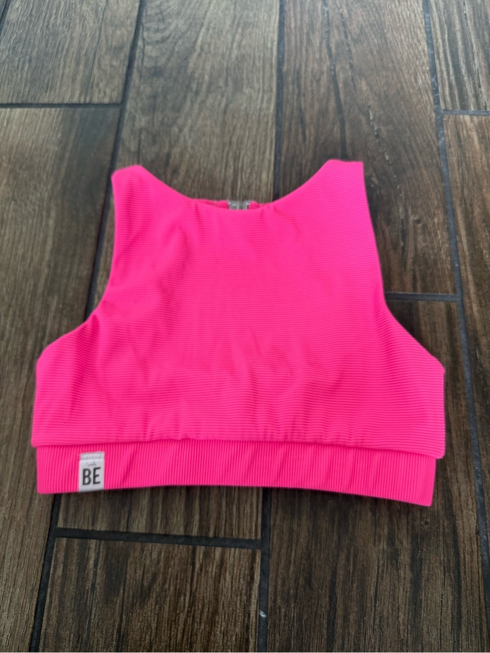 BE Refined Neon Pink Ribbed High Neck Sports Bra Crop Top Women’s S